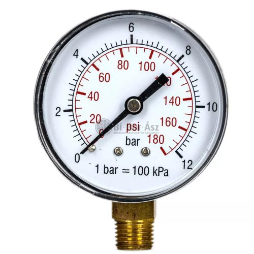 Nyomásmérő óra ÁLLÓ    63mm műa. ház 0-12 bar (1/4")