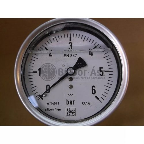 Nyomásmérő óra FEKVŐ 63mm INOX ház Glic. 0- 6 bar (1/4")
