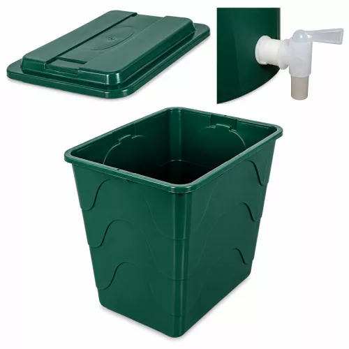 Rezervor de stocare apă de ploaie cu robinet, capac, 300 L, pătrat (E450300V)