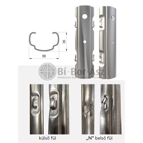Oszlop köz fém horganyzott AGRI ECO belső fül, 55*35 mm, 1.5 mm vastag, 2.5 méter