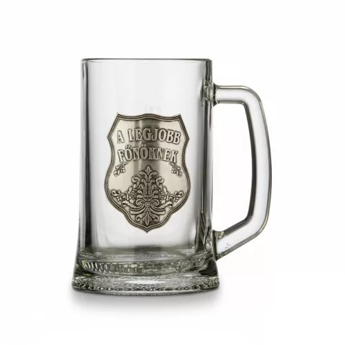 Borcan de sticlă cu etichetă de tablă l. Șeful