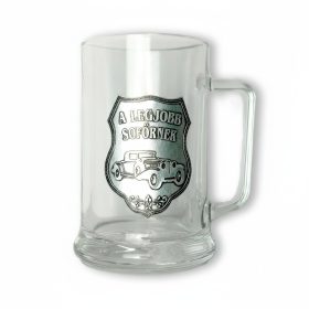 Glass jar with tin label l. Driver