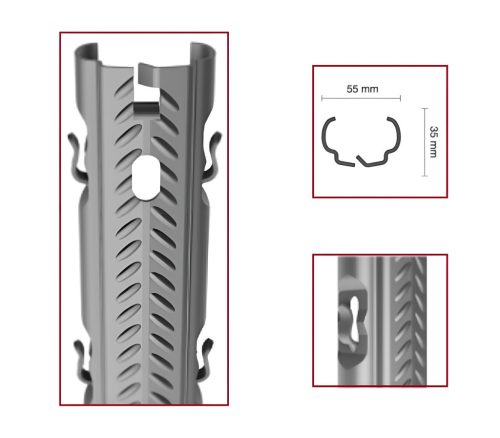 Oszlop köz fém horganyzott AGRI ECO bordázott, külső fül, 55*35 mm, 1.5mm vastag, 2.5 méter