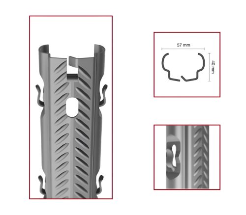 Oszlop köz fém horganyzott AGRI MED bordázott, külső fül, 57*40 mm, 1.5mm vastag, 2.5 méter