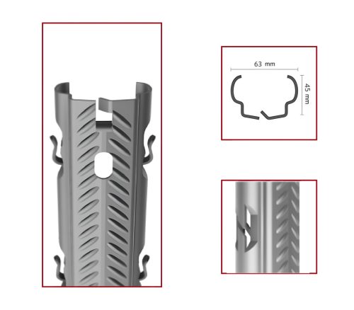 Oszlop köz fém horganyzott AGRI EVO bordázott, belső fül, 63*45 mm, 1.5mm vastag, 2.5 méter