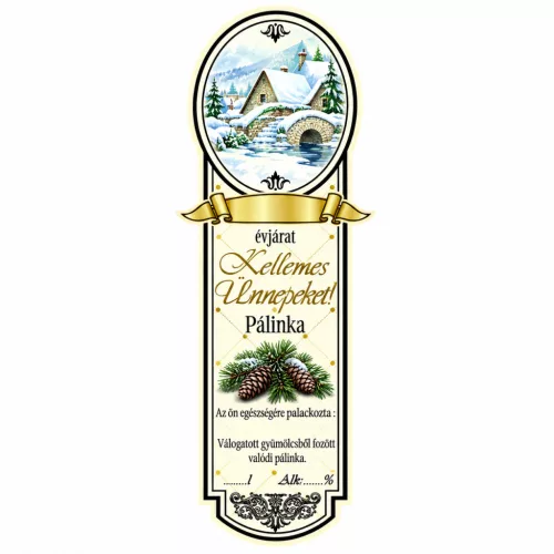 Label brandy Platinum small, Happy Holidays (Snowy stairs) 10 pcs/pack