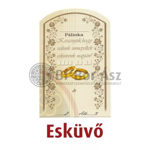 Címke pálinkás 10 db-os (íves) Esküvő
