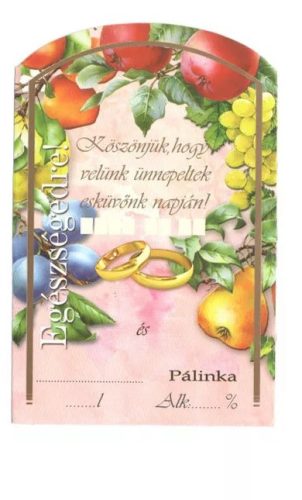 Címke pálinkás 10 db-os (íves) Esküvő (gyümölcsös)