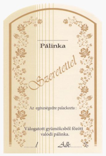 Címke pálinkás 10 db-os (íves) Szeretettel