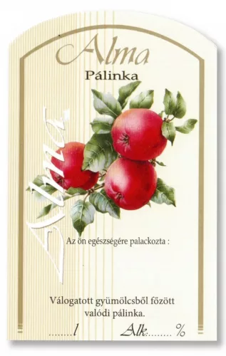 Címke pálinkás 10 db-os (íves) Alma-piros