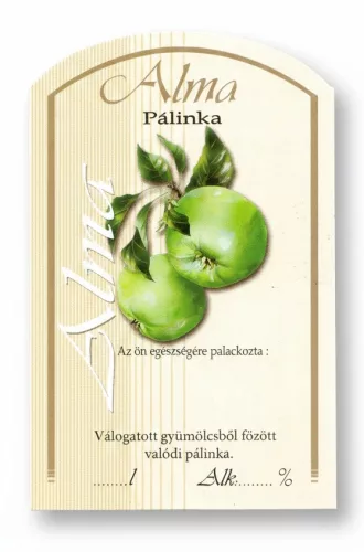 Címke pálinkás 10 db-os (íves) Alma-zöld