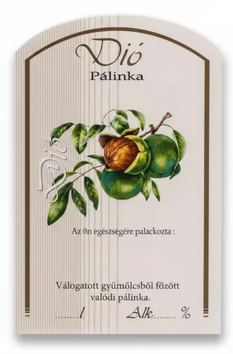 Címke pálinkás 10 db-os (íves) Dió
