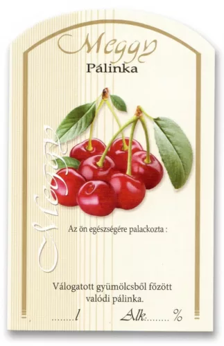 Címke pálinkás 10 db-os (íves) Meggy