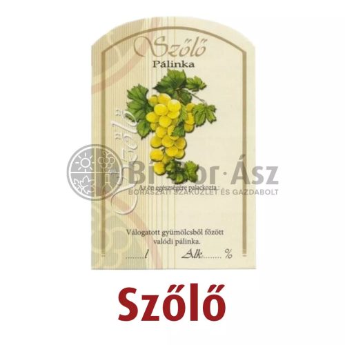 Címke pálinkás 10 db-os (íves) Szőlő-fehér
