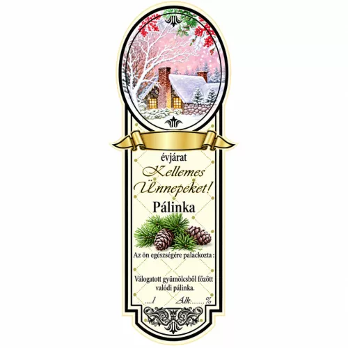 Eticheta rachiu 10 bucati nou ingust Sarbatori Fericite! (Peisaj de noapte, casă înzăpezită)
