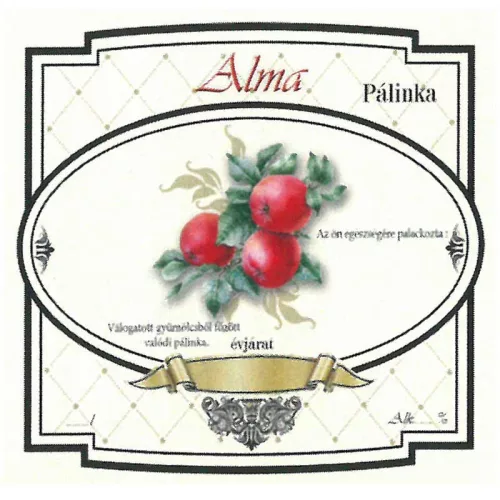 Címke pálinkás 10 db-os new széles Alma-piros