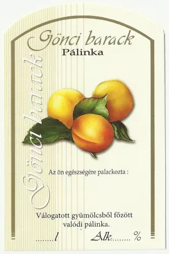 Címke pálinkás 10 db-os (íves) Gönci Barack