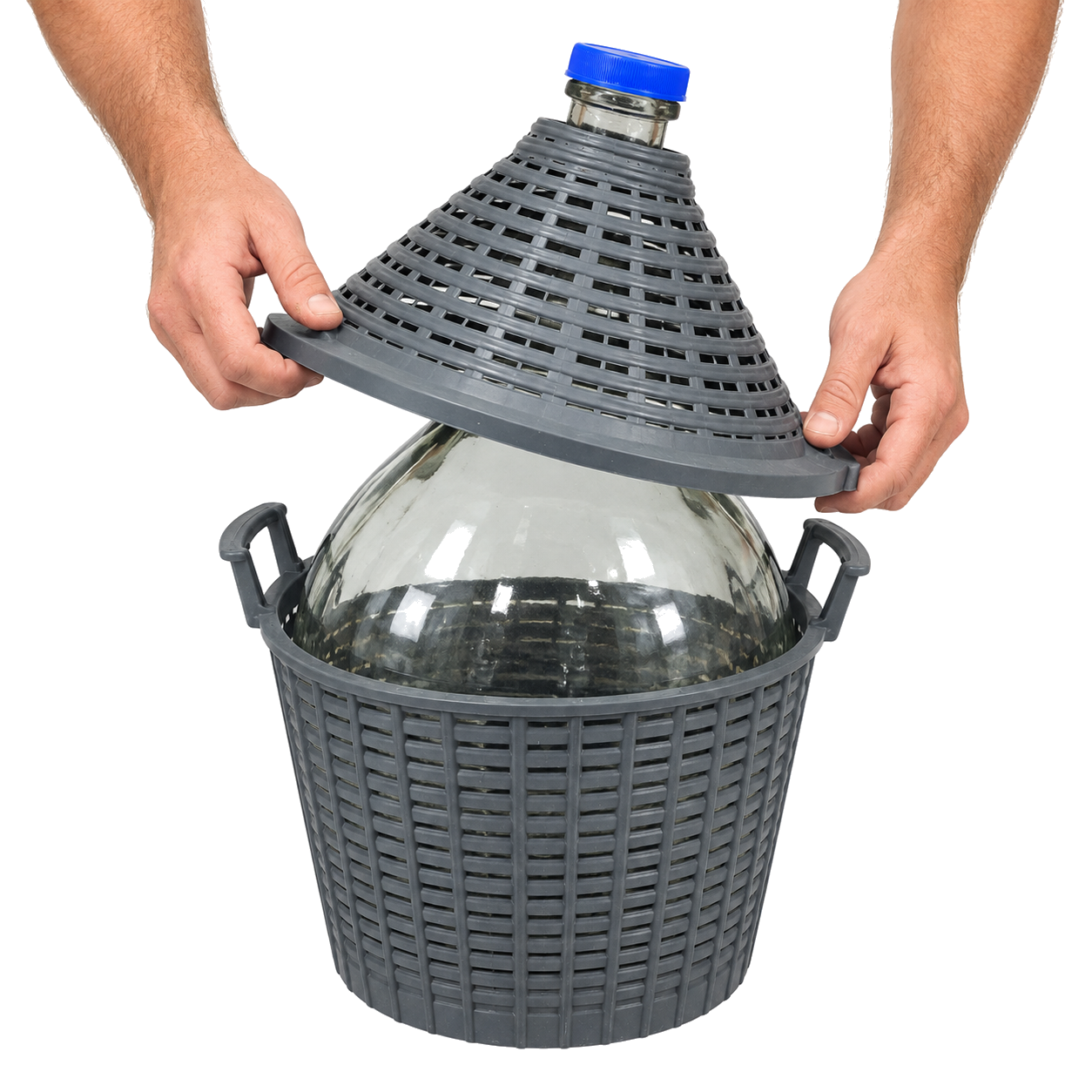 Az üvegballon kiemelése a műanyag burkolatból