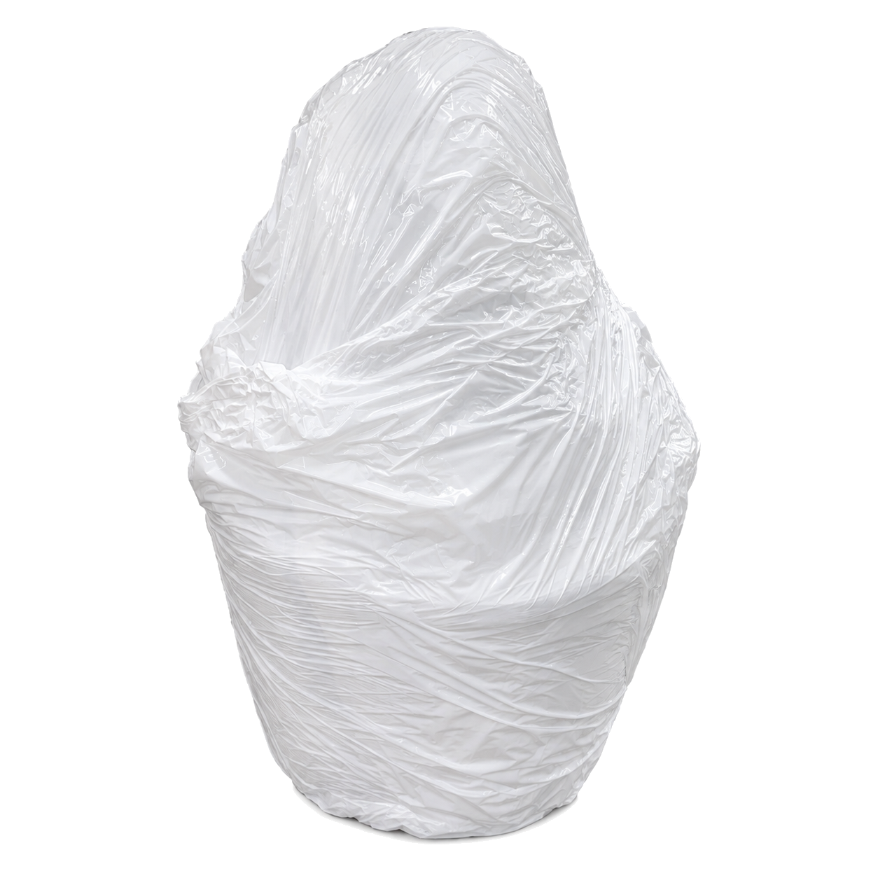 A kész, fehér fóliába csomagolt üvegballon